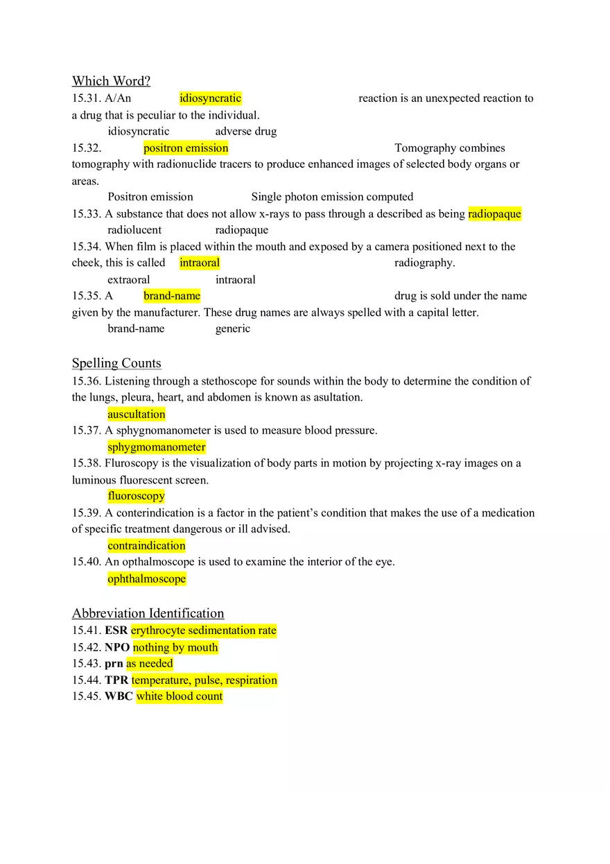 Medical Terminology Chapter 15 Learning Exercises - Page 3