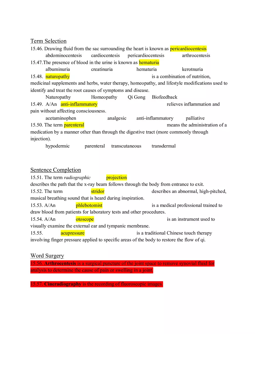 Medical Terminology Chapter 15 Learning Exercises - Page 4