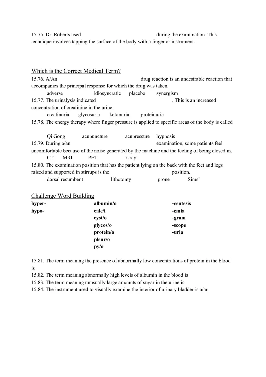 Medical Terminology Chapter 15 Learning Exercises - Page 6