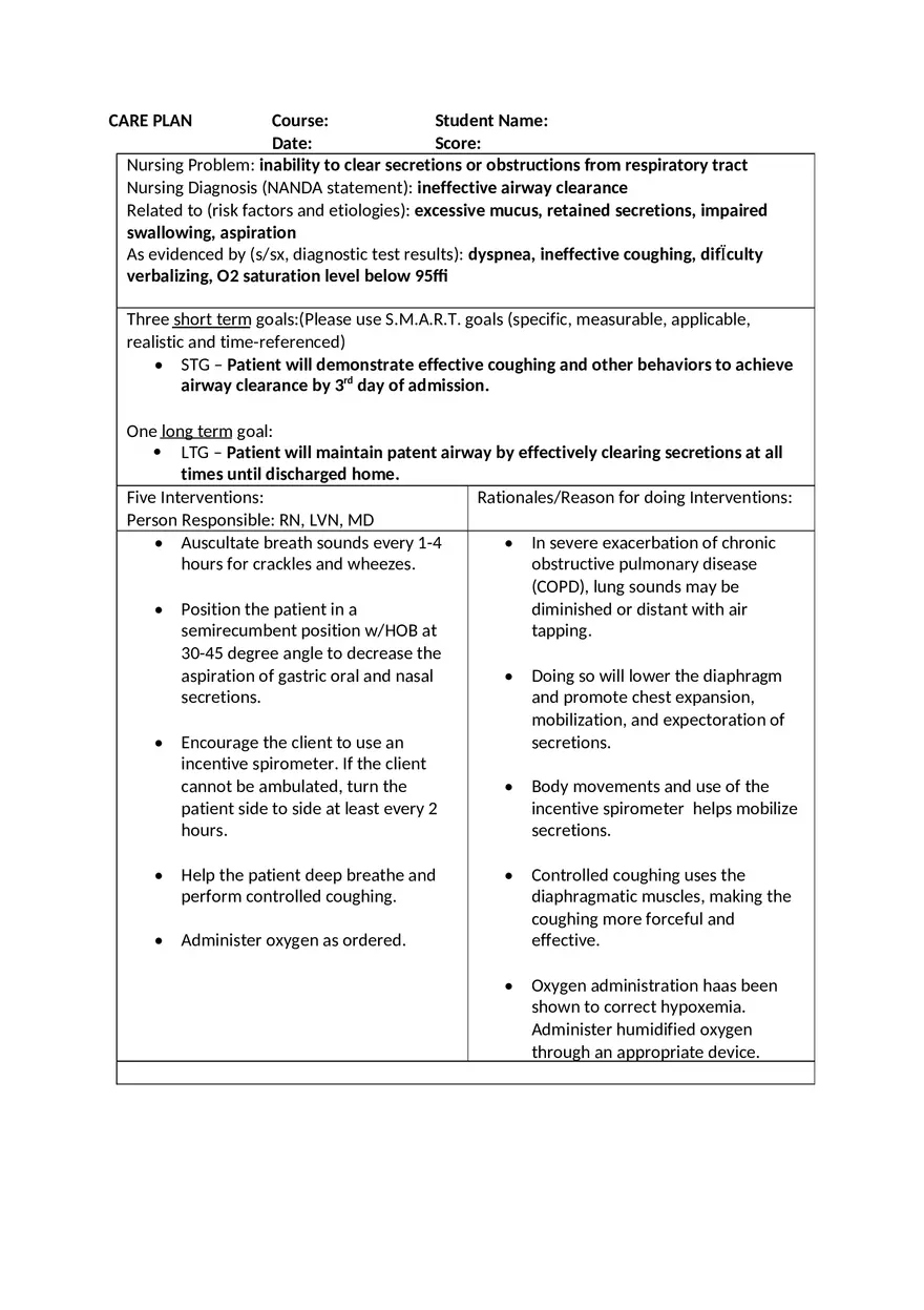 Nursing Care Plan for Aspiration Pneumonia - Page 1