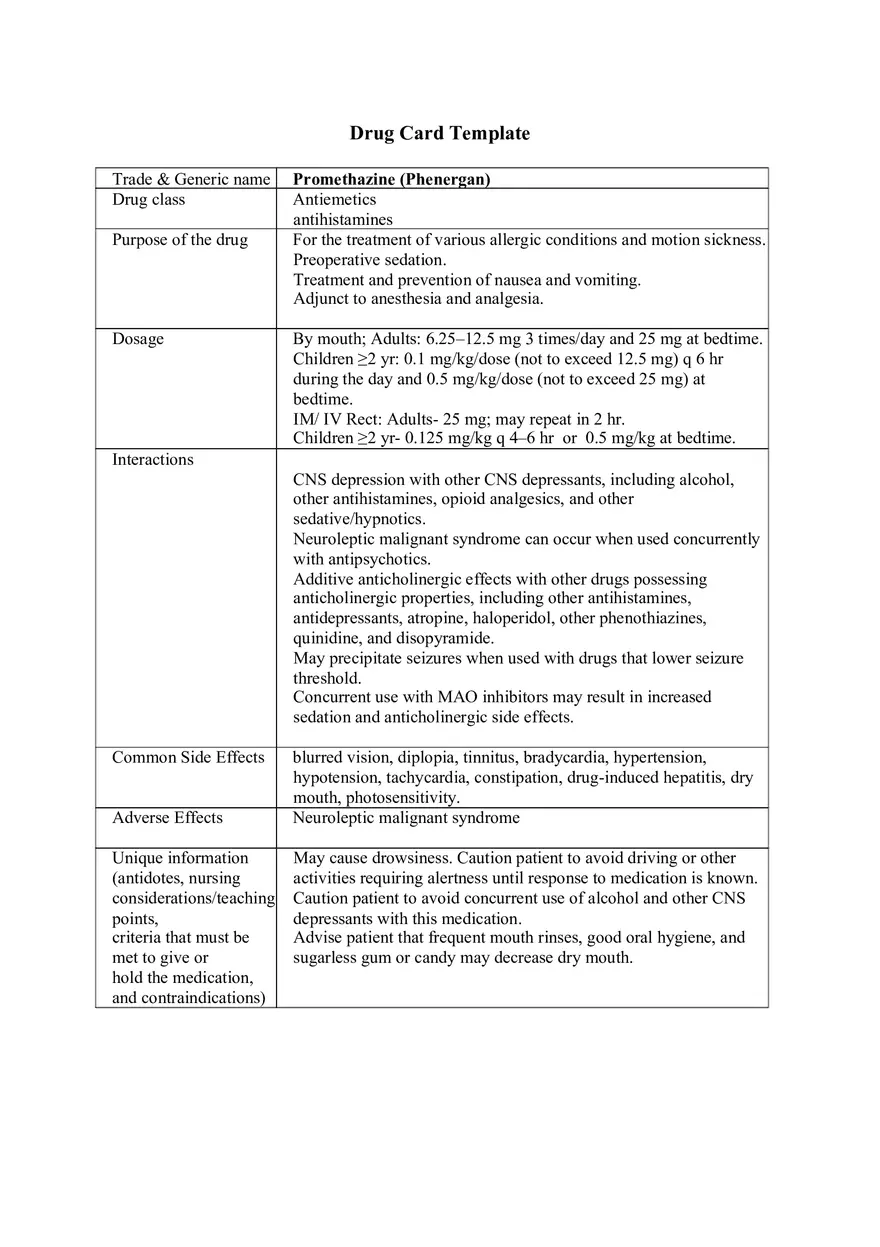 Drug Card Template - Page 1