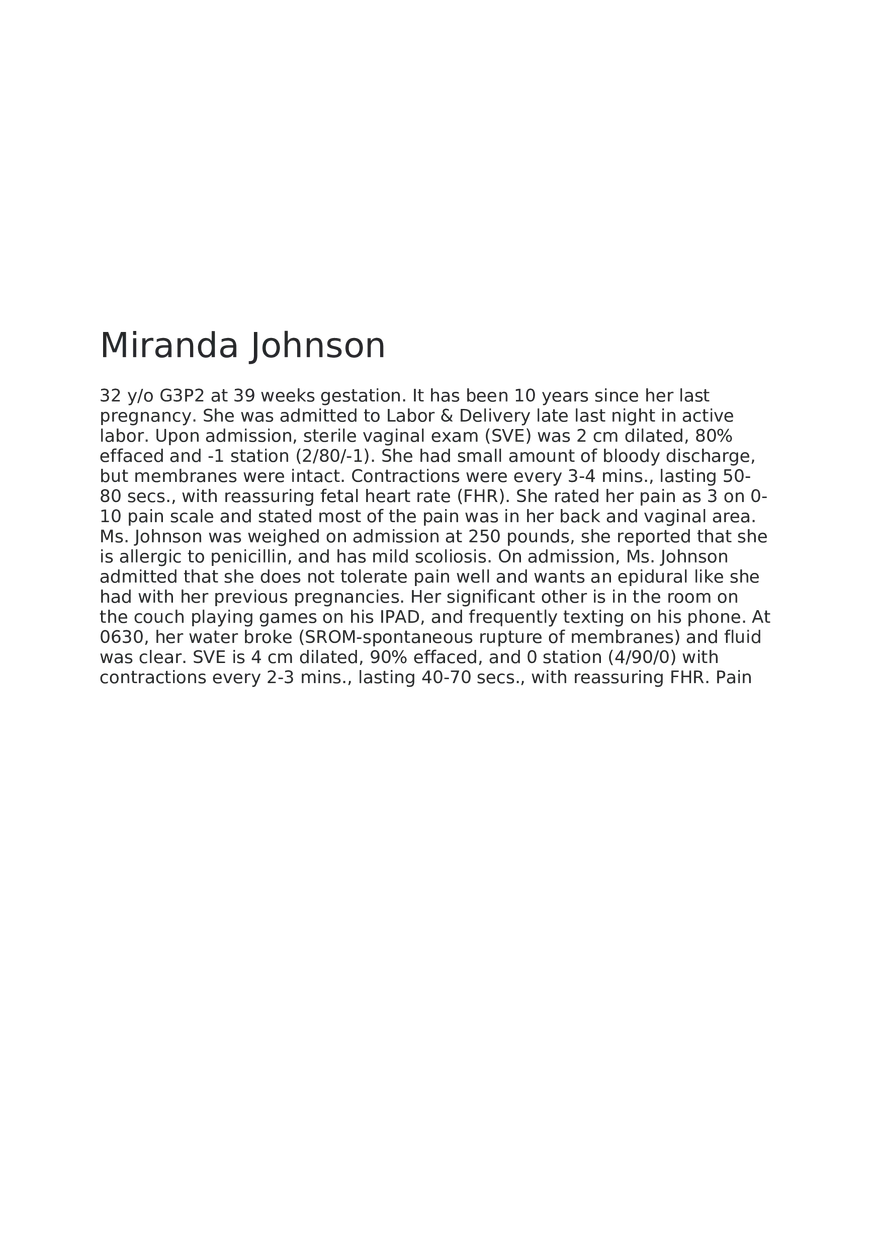 Maternal Newborn Scenarios Miranda Johnson - Page 1