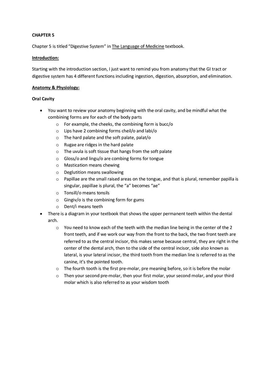 Chapter 5 Digestive System Notes - Page 1