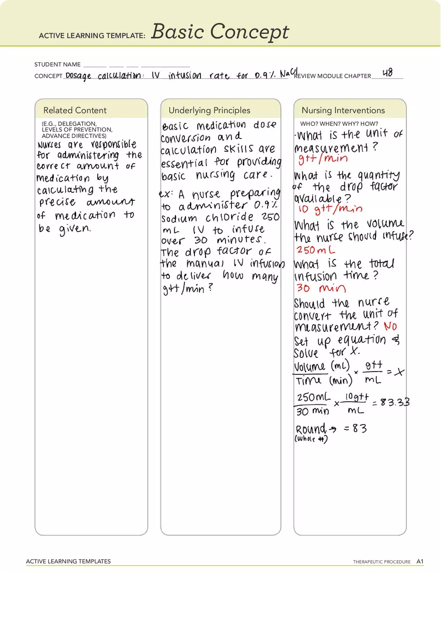 Dosage Calculation Infusion Rate for 0.9% NaCl - Page 1