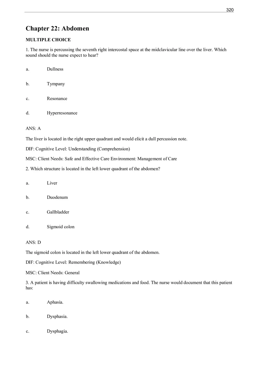Chapter 22 Abdomen Multiple Choice - Page 1