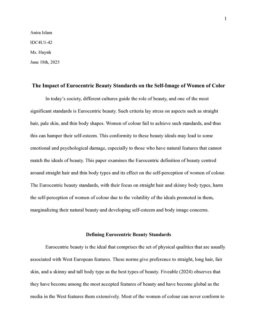 Eurocentric Notion of Beauty : SCRIPT Day 41 & 42 - Page 1