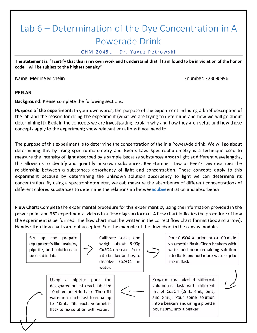 Lab 6 -Determination of the Dye Concentration in a Powerade Drink - Page 1