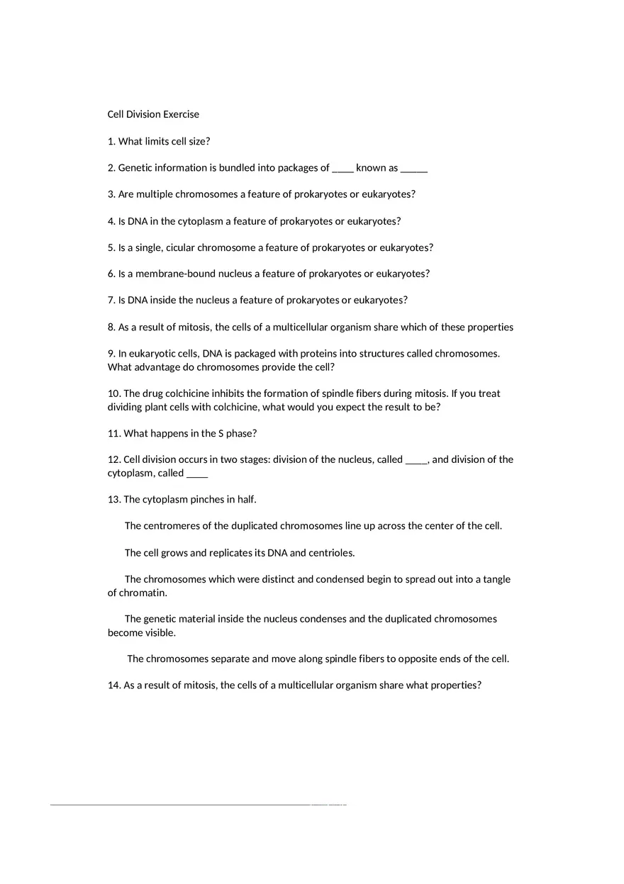 Cell Division Exercise - Page 1