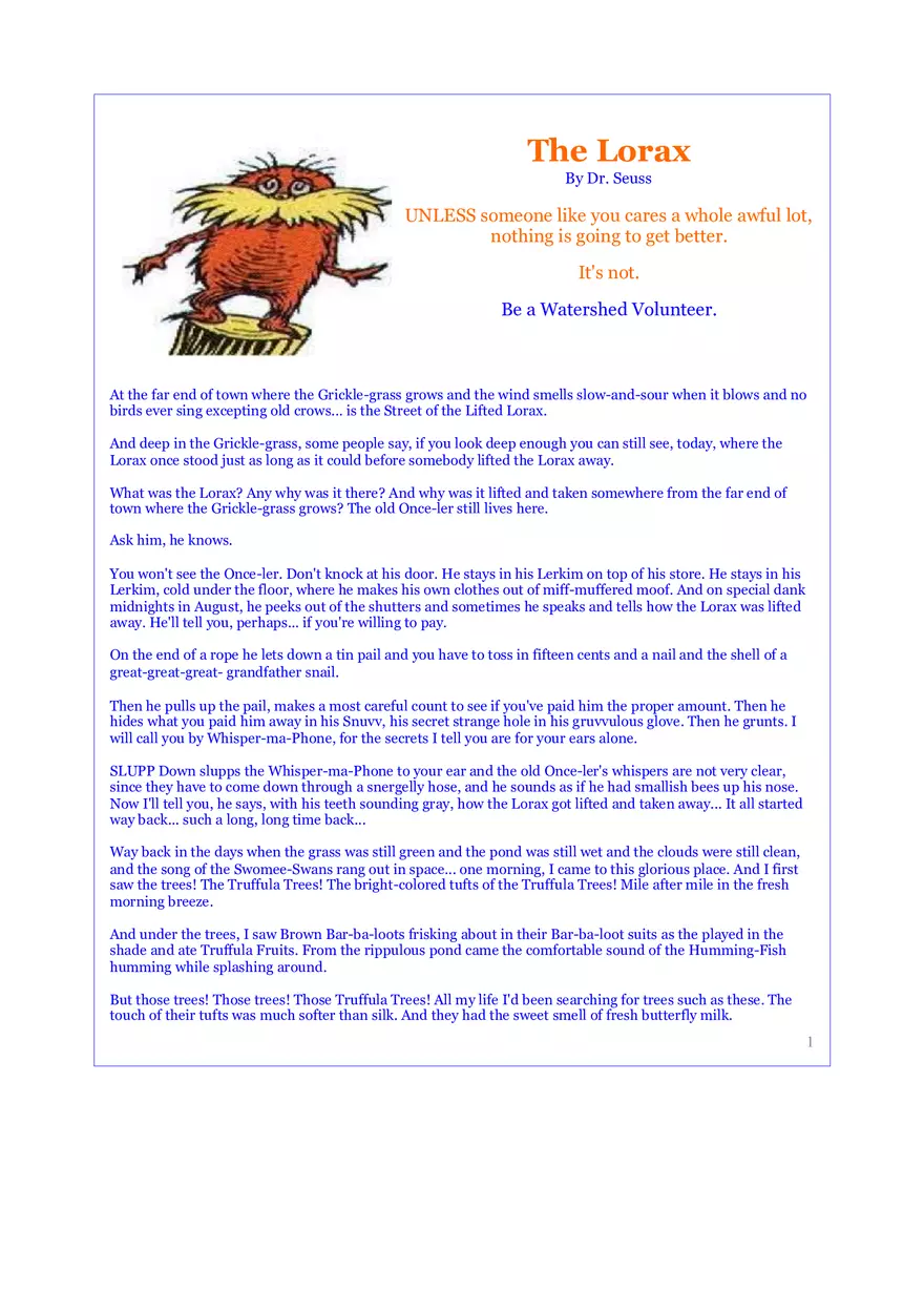 Children Narrative Script of The Lorax - Page 1