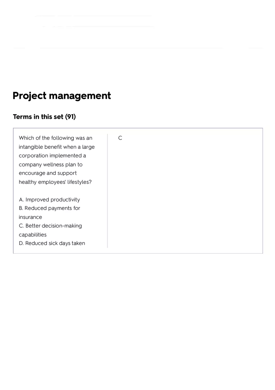 Project Management 91 Quiz Answer Key 1 - Page 1