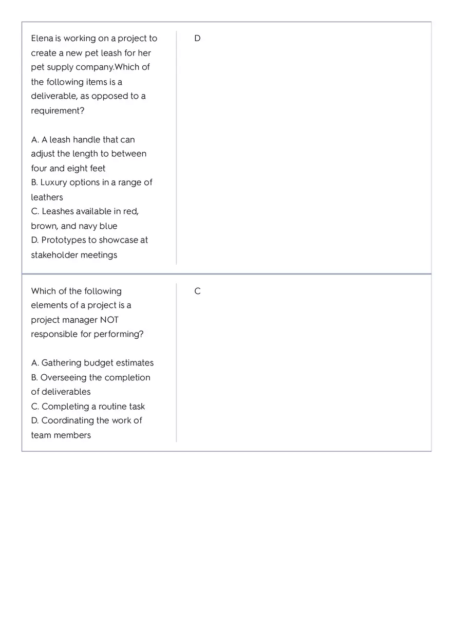 Project Management 91 Quiz Answer Key 1 - Page 2