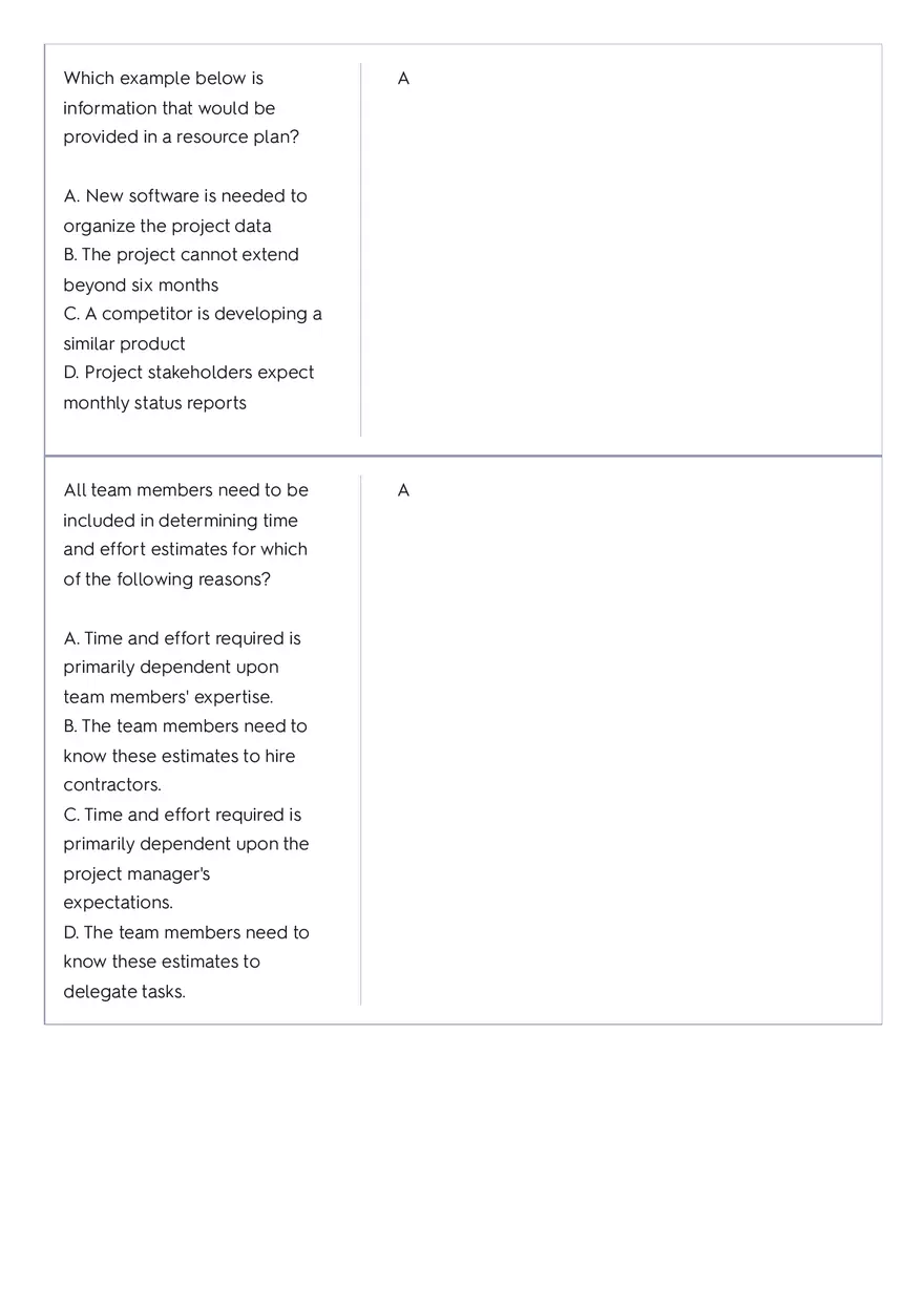 Project Management 91 Quiz Answer Key 3 - Page 1