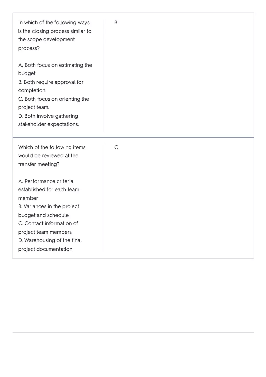 Project Management 91 Quiz Answer Key 4 - Page 9