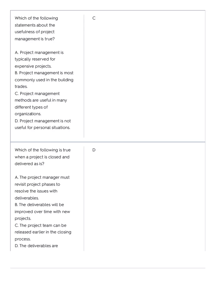 Project Management 91 Quiz Answer Key 4 - Page 11