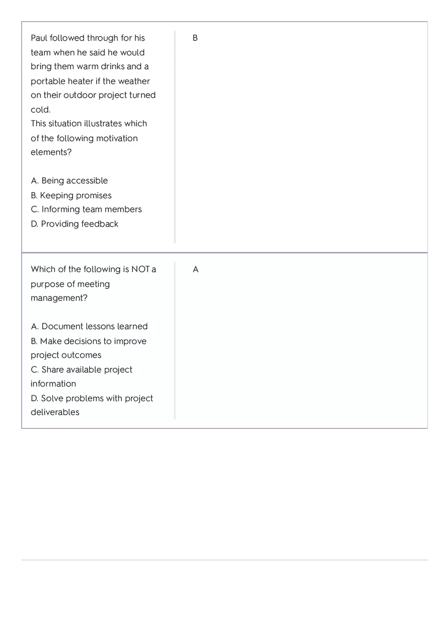 Project Management 91 Quiz Answer Key 4 - Page 2
