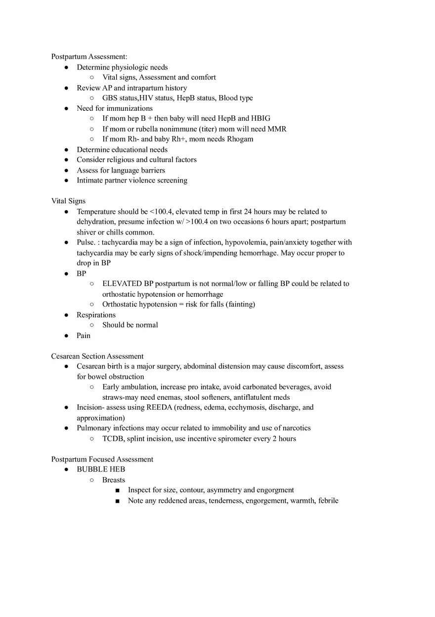 Postpartum Assessment Notes - Page 1