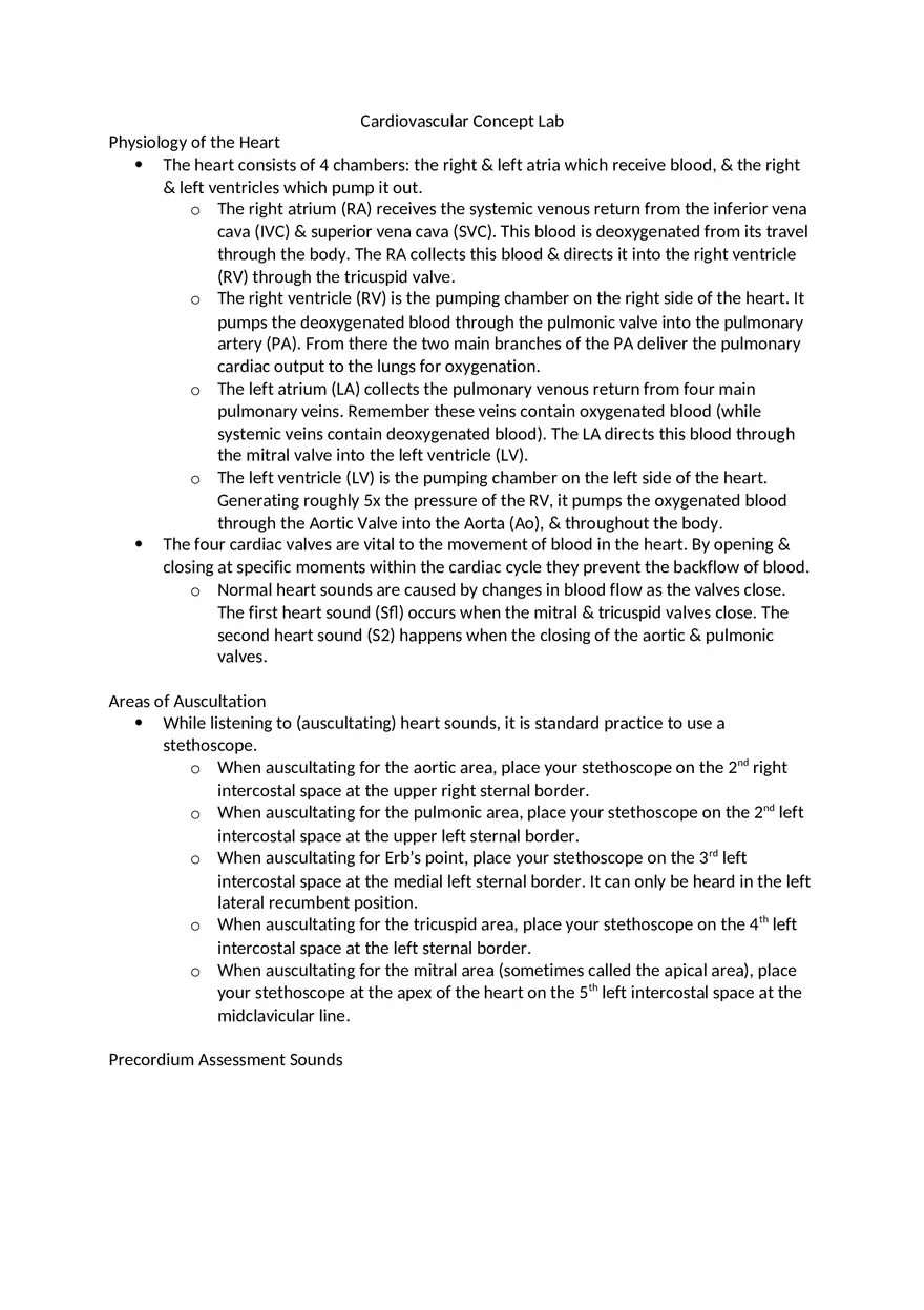 Cardiovascular Concept Lab Notes - Page 1