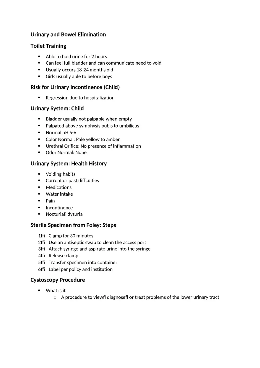 Urinary and Bowel Elimination Study Guide - Page 1