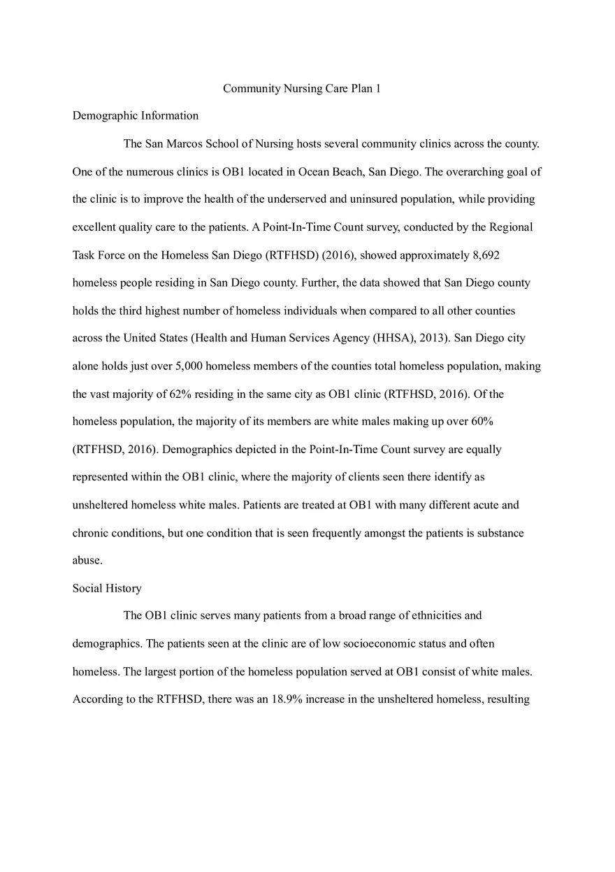 Community Nursing Careplan - Population Based Change Care Plan - Page 1