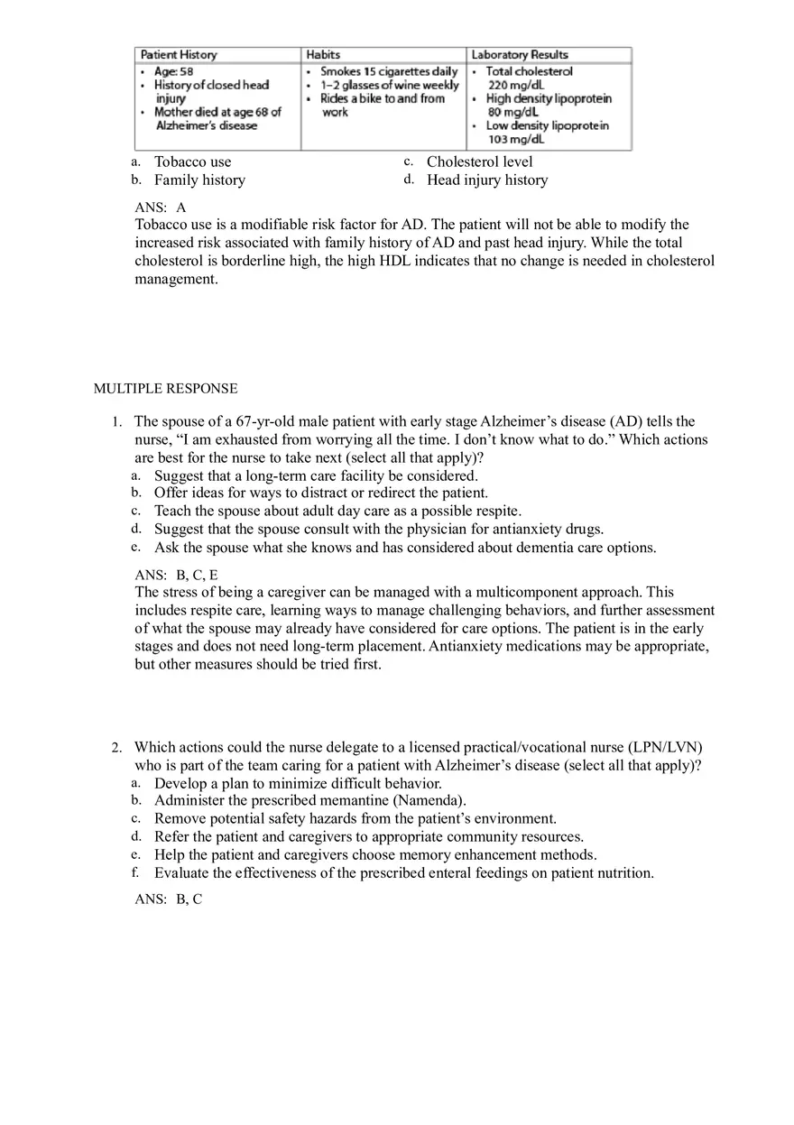 Dementia and Delirium Test Bank - Page 7
