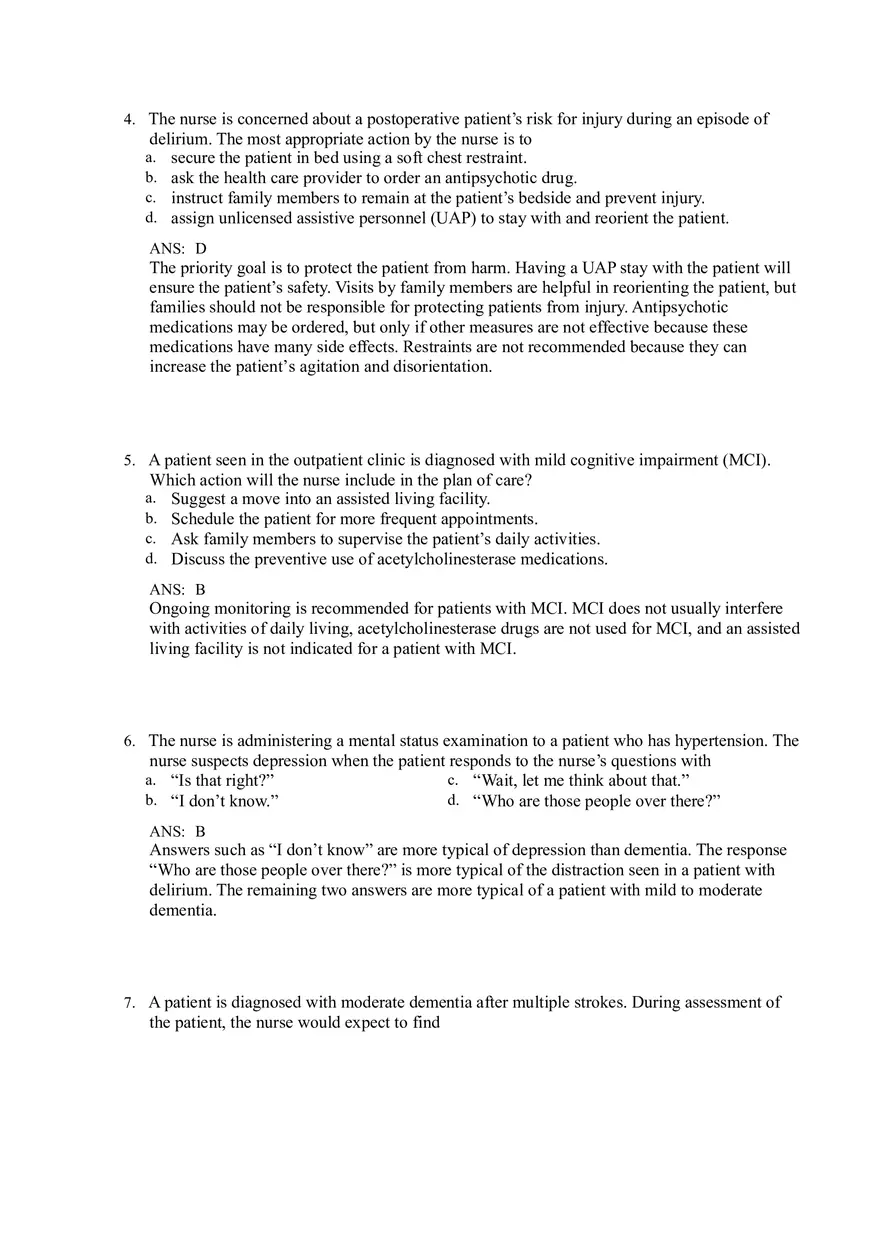 Dementia and Delirium Test Bank - Page 2