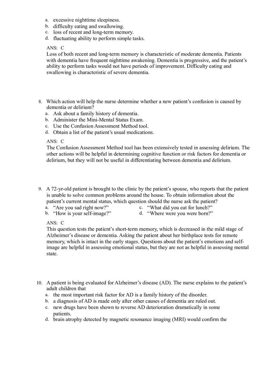 Dementia and Delirium Test Bank - Page 3