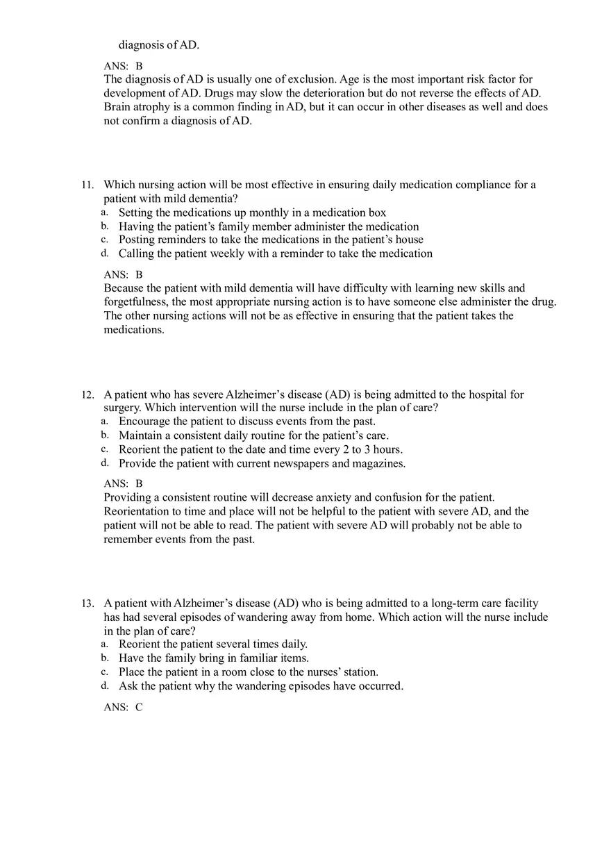 Dementia and Delirium Test Bank - Page 4