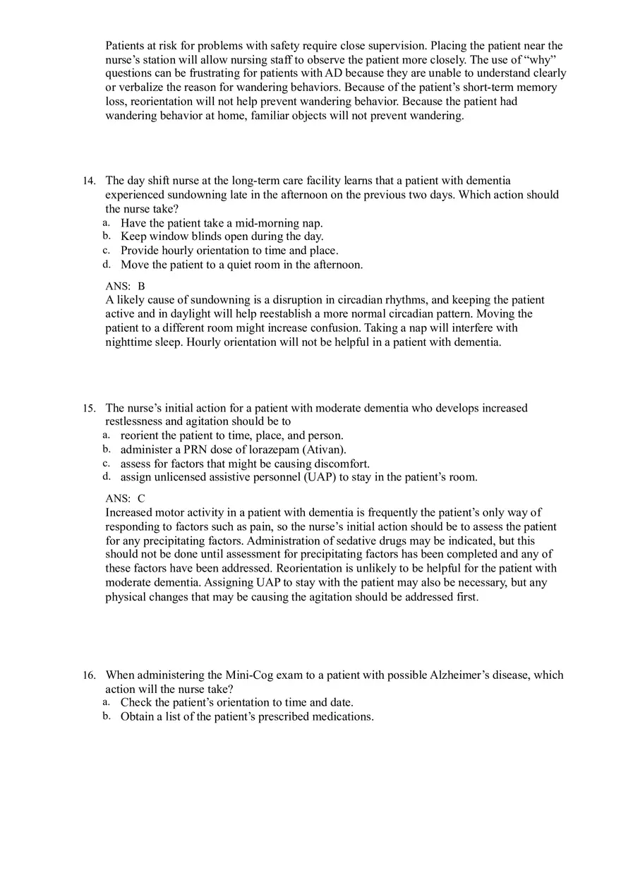 Dementia and Delirium Test Bank - Page 5