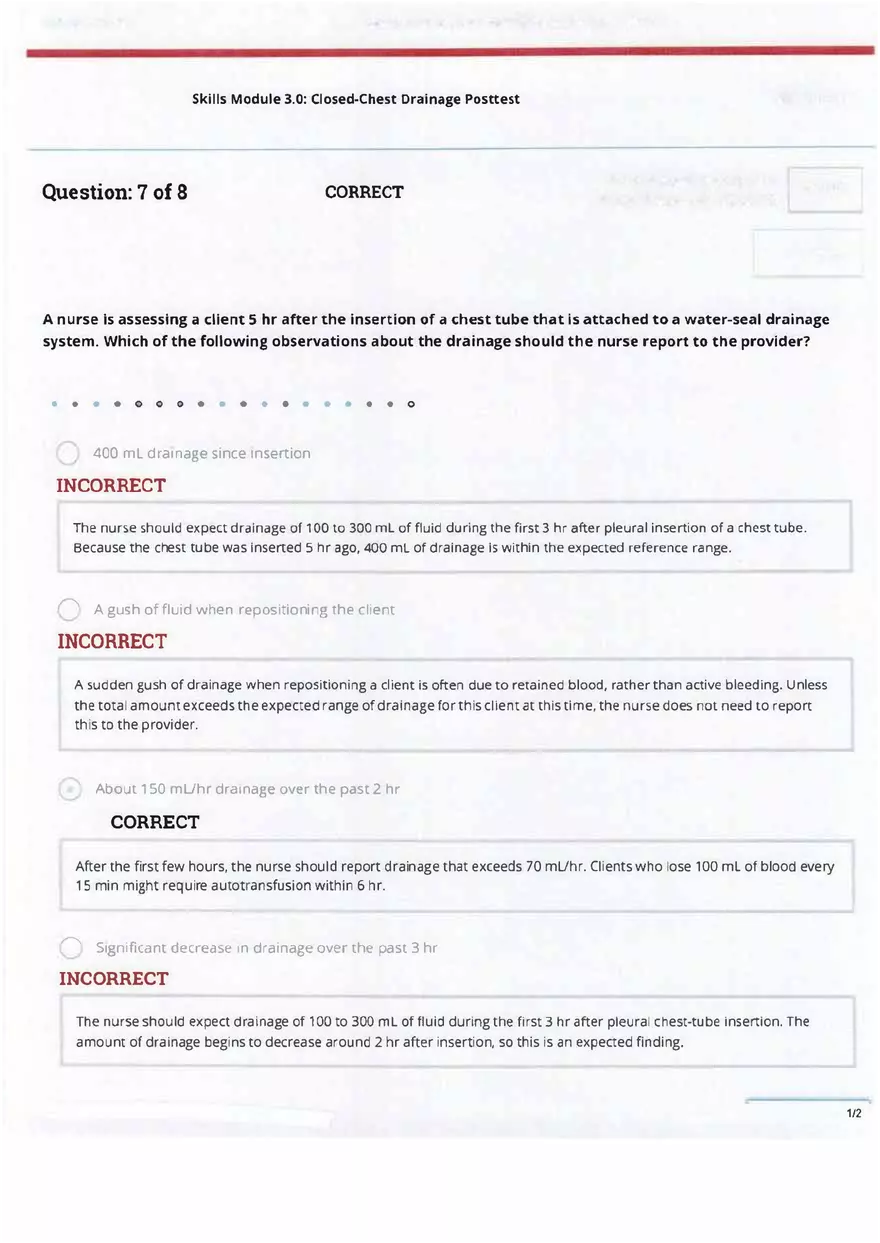 ATI Skills - Closed Chest Drainage Post Test - Page 7