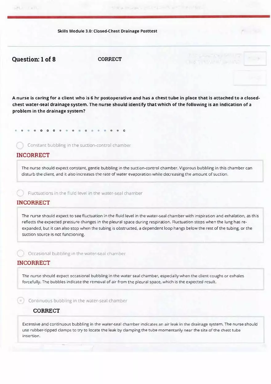 ATI Skills - Closed Chest Drainage Post Test - Page 1