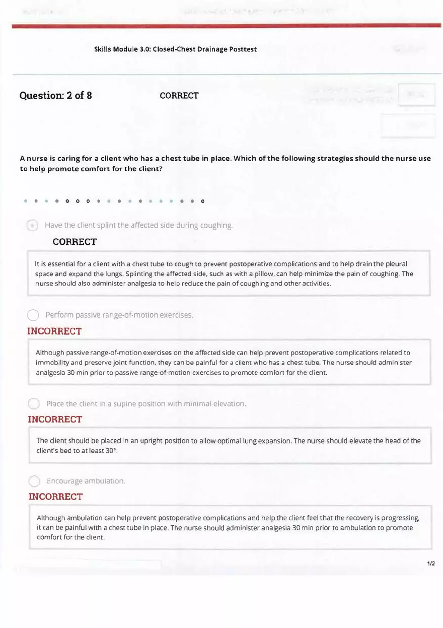 ATI Skills - Closed Chest Drainage Post Test - Page 2