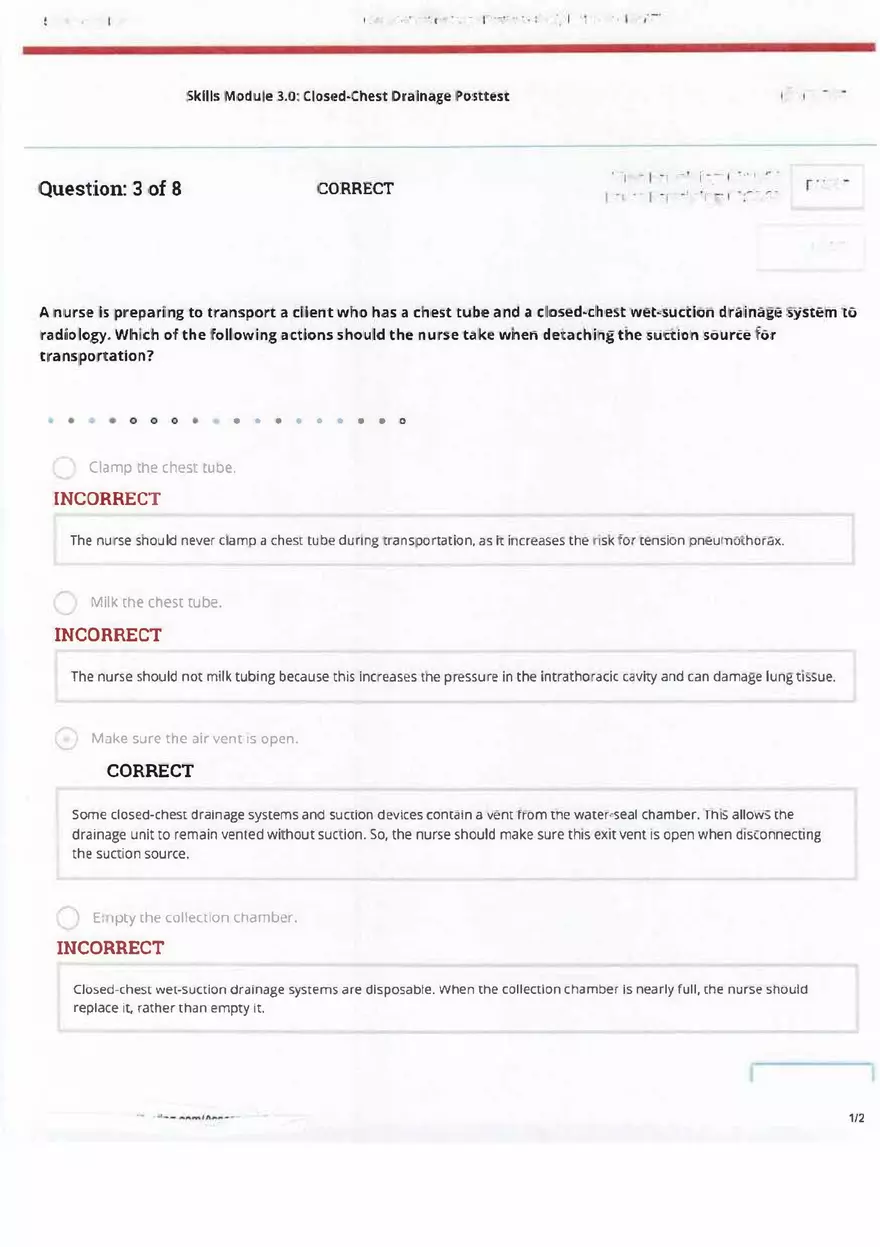 ATI Skills - Closed Chest Drainage Post Test - Page 3