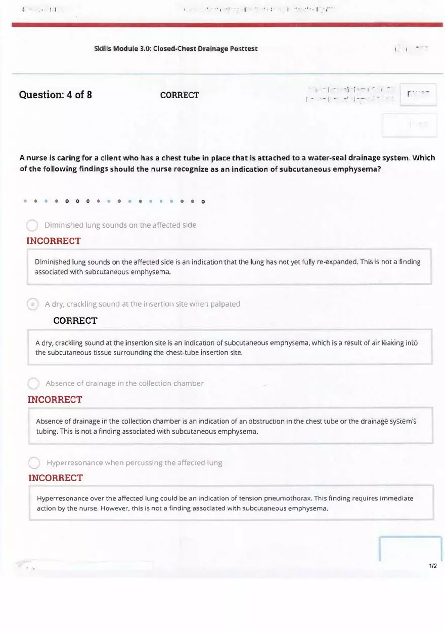 ATI Skills - Closed Chest Drainage Post Test - Page 4