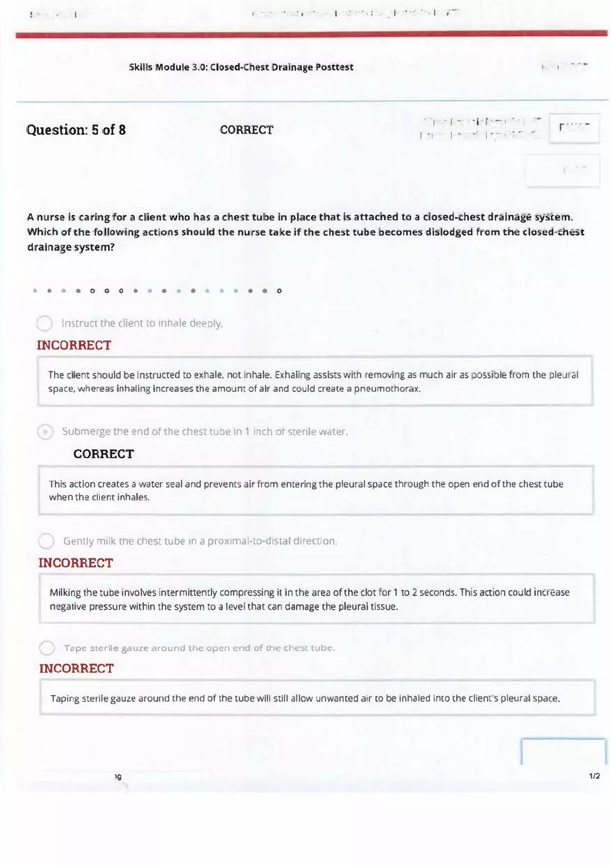 ATI Skills - Closed Chest Drainage Post Test - Page 5