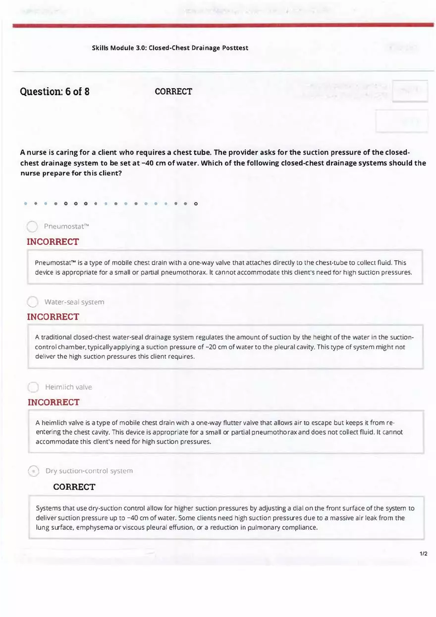 ATI Skills - Closed Chest Drainage Post Test - Page 6
