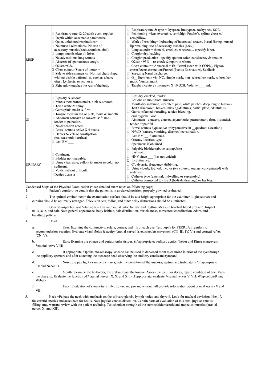 Narrative Charting Resource Sheet - Wording and  What to Look for in Head to Toe Assessment - Page 2