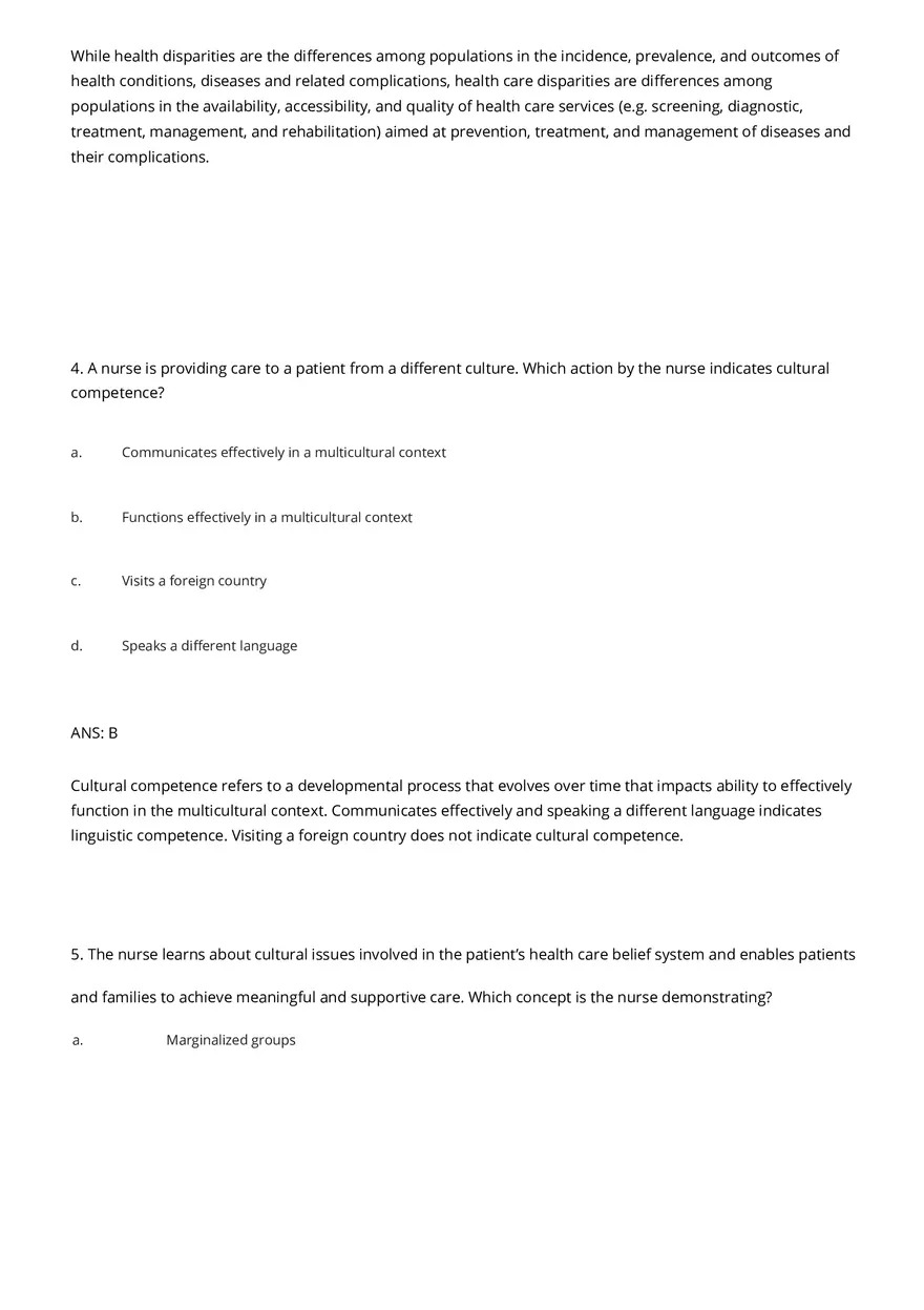Cultural Awareness Nursing Test Banks with Answers - Page 8
