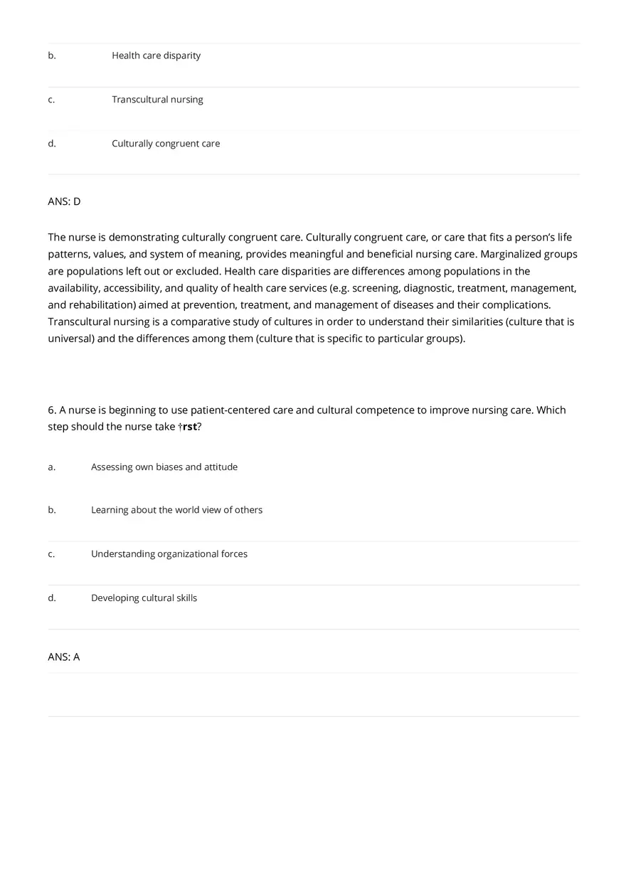 Cultural Awareness Nursing Test Banks with Answers - Page 9