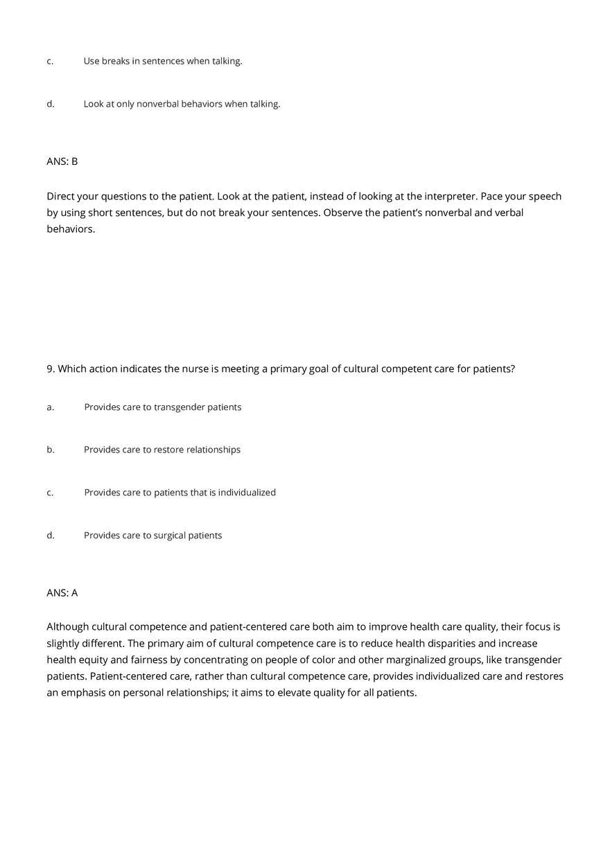 Cultural Awareness Nursing Test Banks with Answers - Page 11