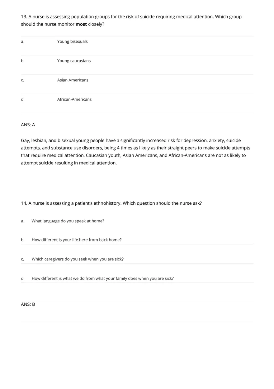 Cultural Awareness Nursing Test Banks with Answers - Page 14