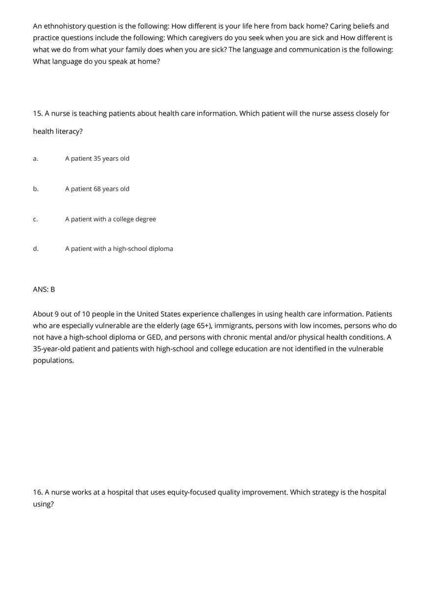 Cultural Awareness Nursing Test Banks with Answers - Page 15