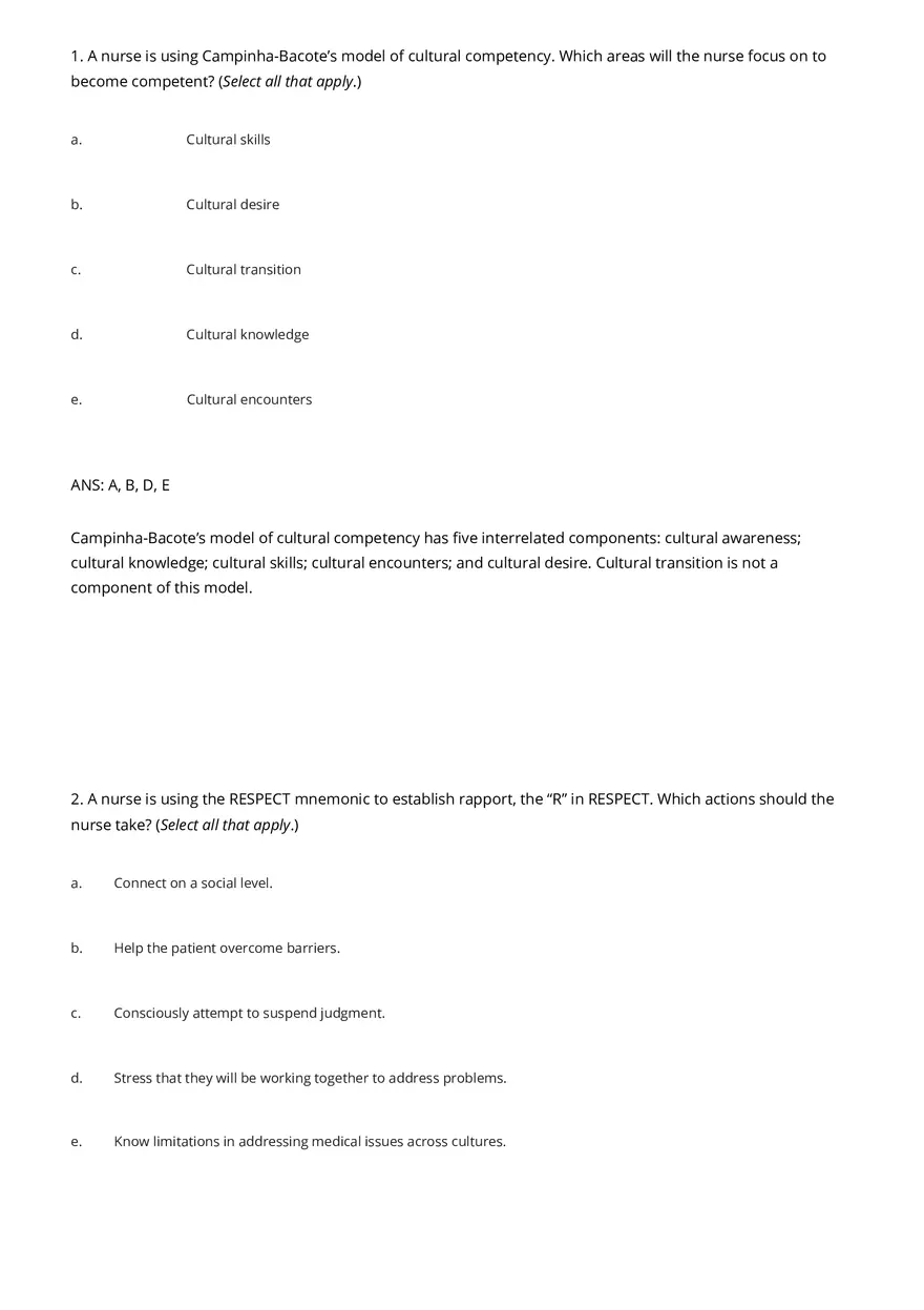Cultural Awareness Nursing Test Banks with Answers - Page 5
