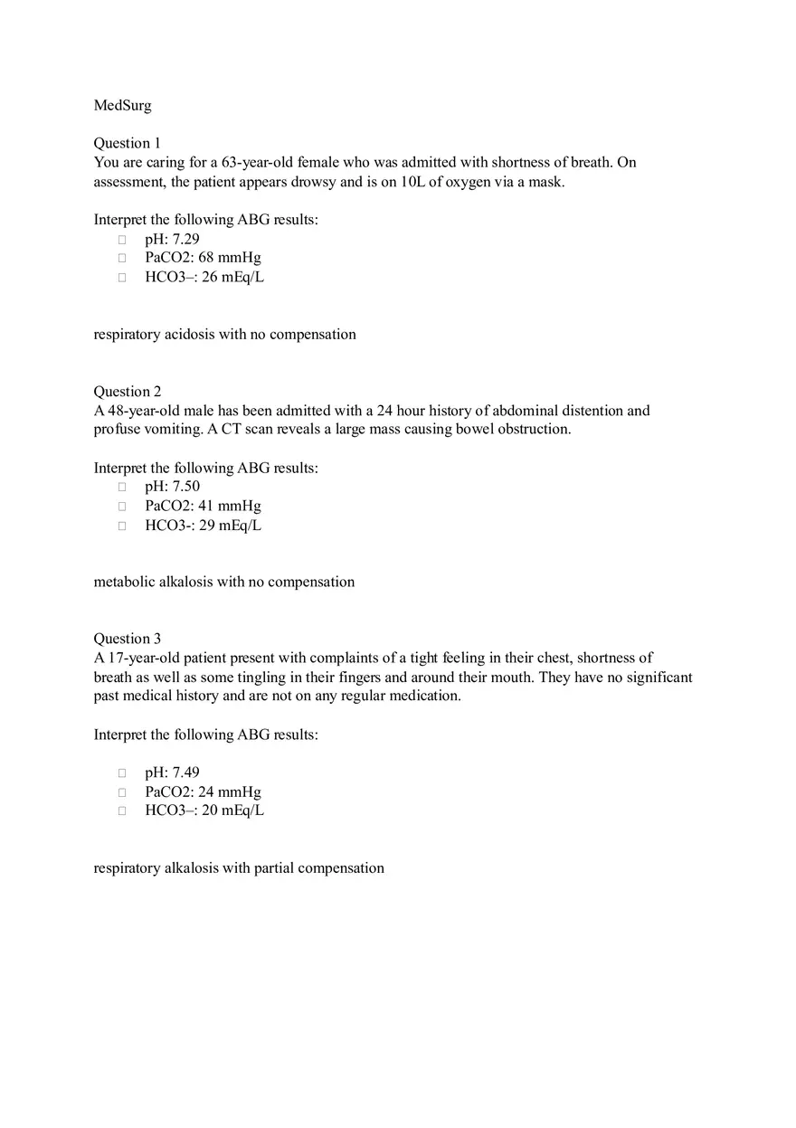 Medical Surgical Nursing Practice Quiz and Dosage Calculations - Page 1