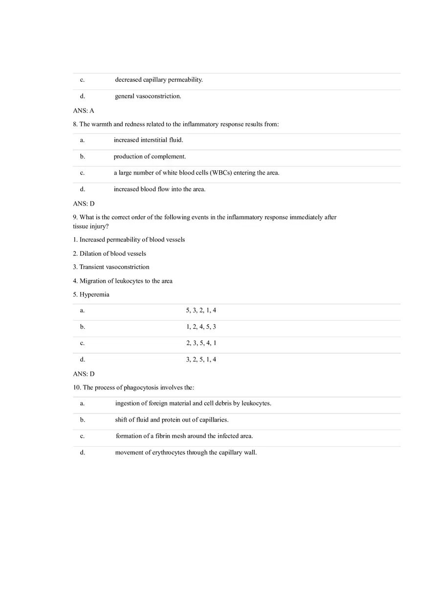 Answer Key - Inflammation and Healing Test Bank - Page 10