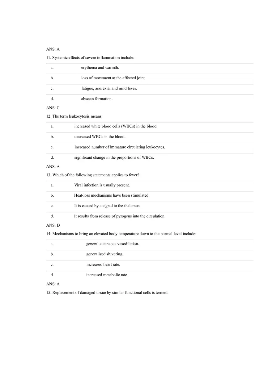 Answer Key - Inflammation and Healing Test Bank - Page 11