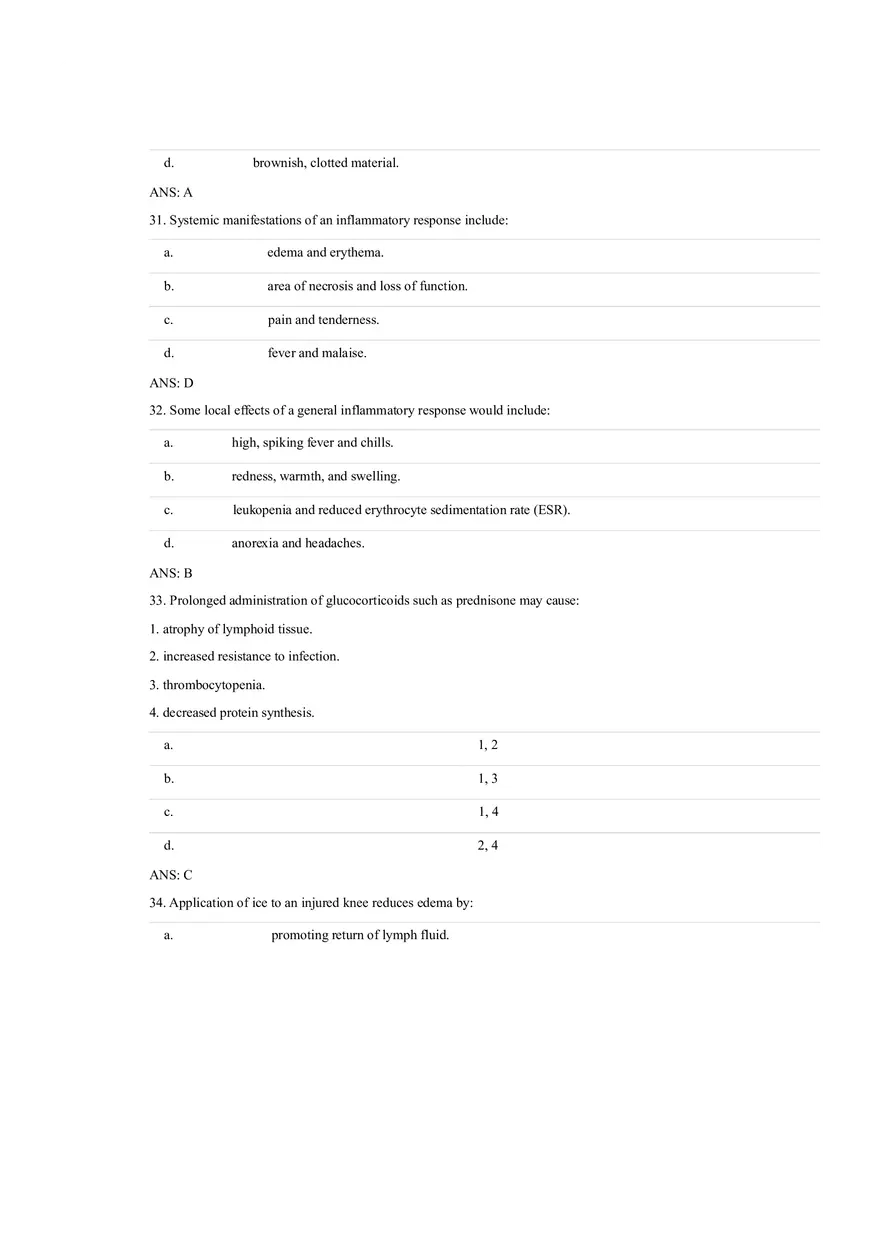 Answer Key - Inflammation and Healing Test Bank - Page 16