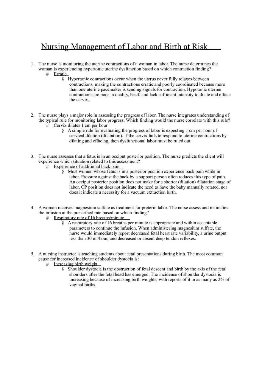 Nursing Management of Labor and Birth at Risk - Page 1