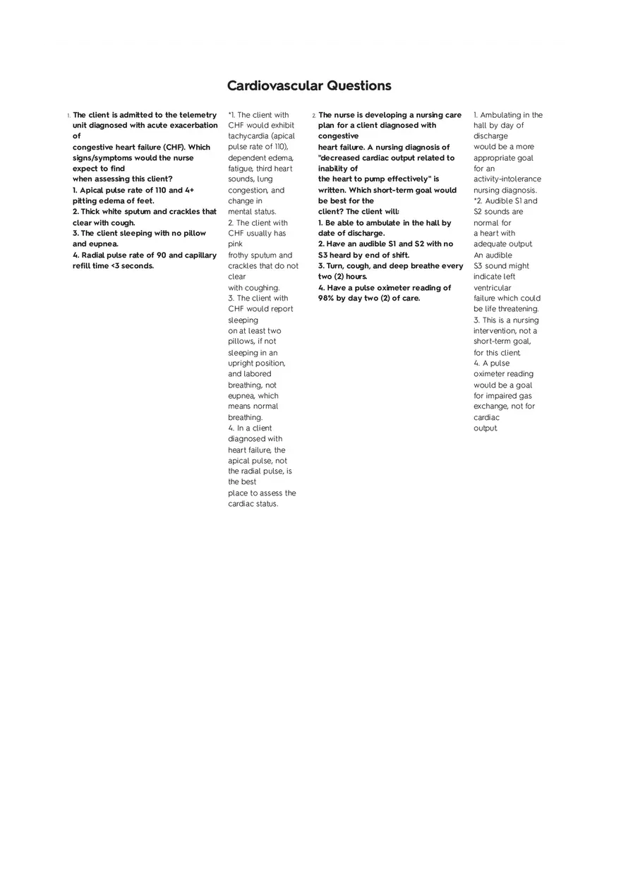 Cardiovascular Questions Part 1 - Page 1