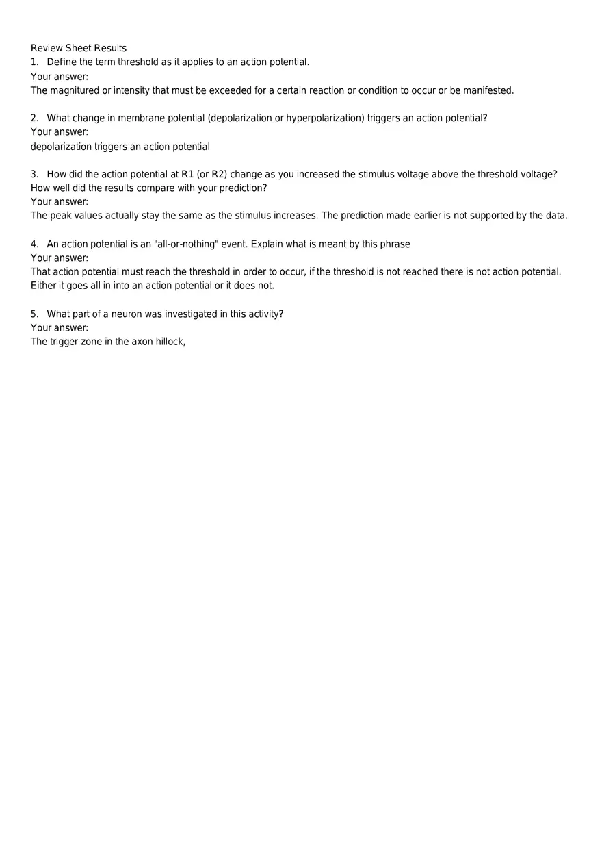 The Action Potential - Threshold Lab Report - Page 7