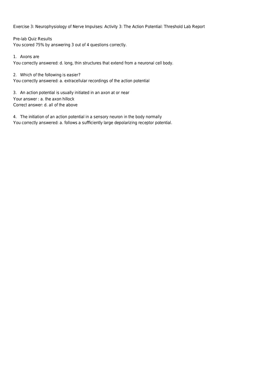 The Action Potential - Threshold Lab Report - Page 1